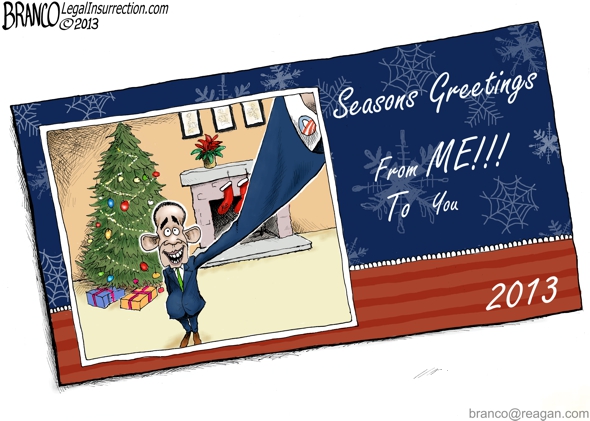 Obama Selfie Christmas Card Cartoon