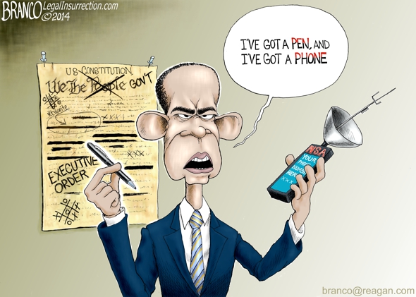 Obama’s Pen and a Phone – Political Cartoon